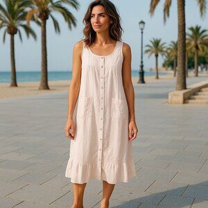 Marc Robert 80s Pink Nightgown Duster Sundress Beach Cover Sleepwear Cotton - S